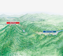 Illustration showing the Skyrail journey from Cairns to Kuranda